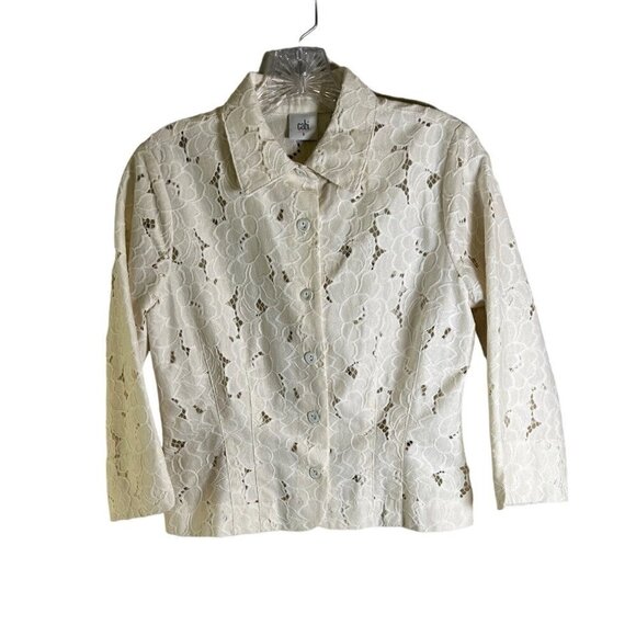 Cabi Women's Ivory Lace Eyelit Floral Buttton Down Portrait Blazer Size Small - Picture 1 of 13